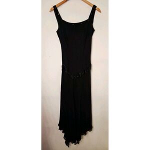 Vintage Silk Y2K Asymmetrical Beaded Whimsigoth Witchy Dress Size 12 Eveningwear